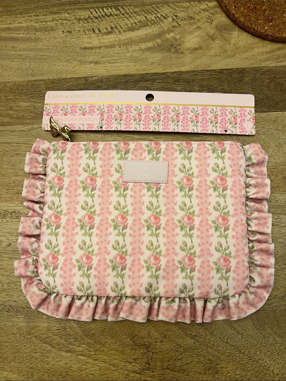 LoveShackFancy Pink Floral Ruffle Accessory Pouch